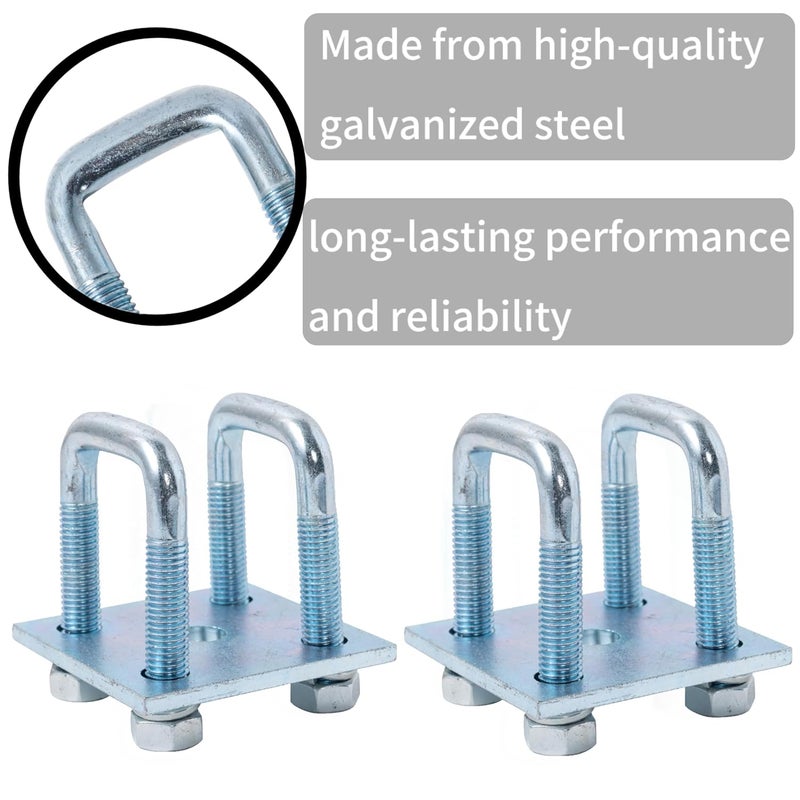 YMDGGDCH 2 Pack Heavy-Duty Square U-Bolt Kit, 1-5/8’’ W x 3-1/2’’ L, Includes Nuts, Washers and Frame Plates, Rust-Resistant for Boat & Automobile Trailers - Image 4